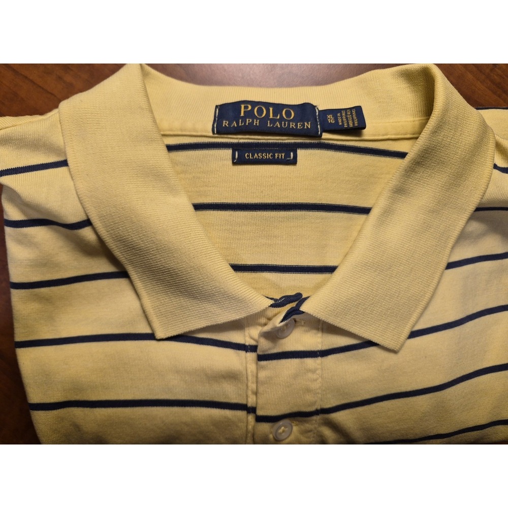 Ralph Lauren Striped Polo Shirt Mens XL Classic Yellow Blue Lightweight Golf
